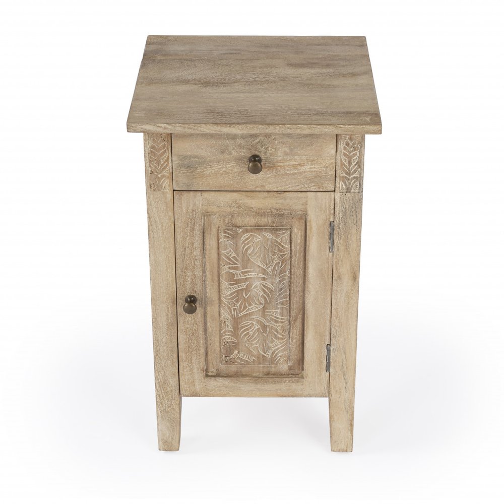 24" Natural Distressed Wood End Table With Drawer