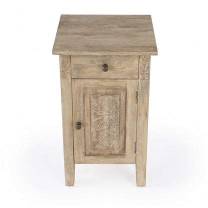 24" Natural Distressed Wood End Table With Drawer