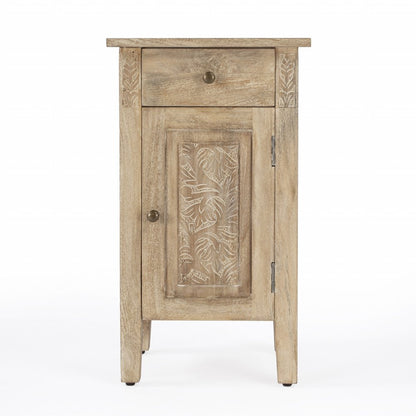24" Natural Distressed Wood End Table With Drawer