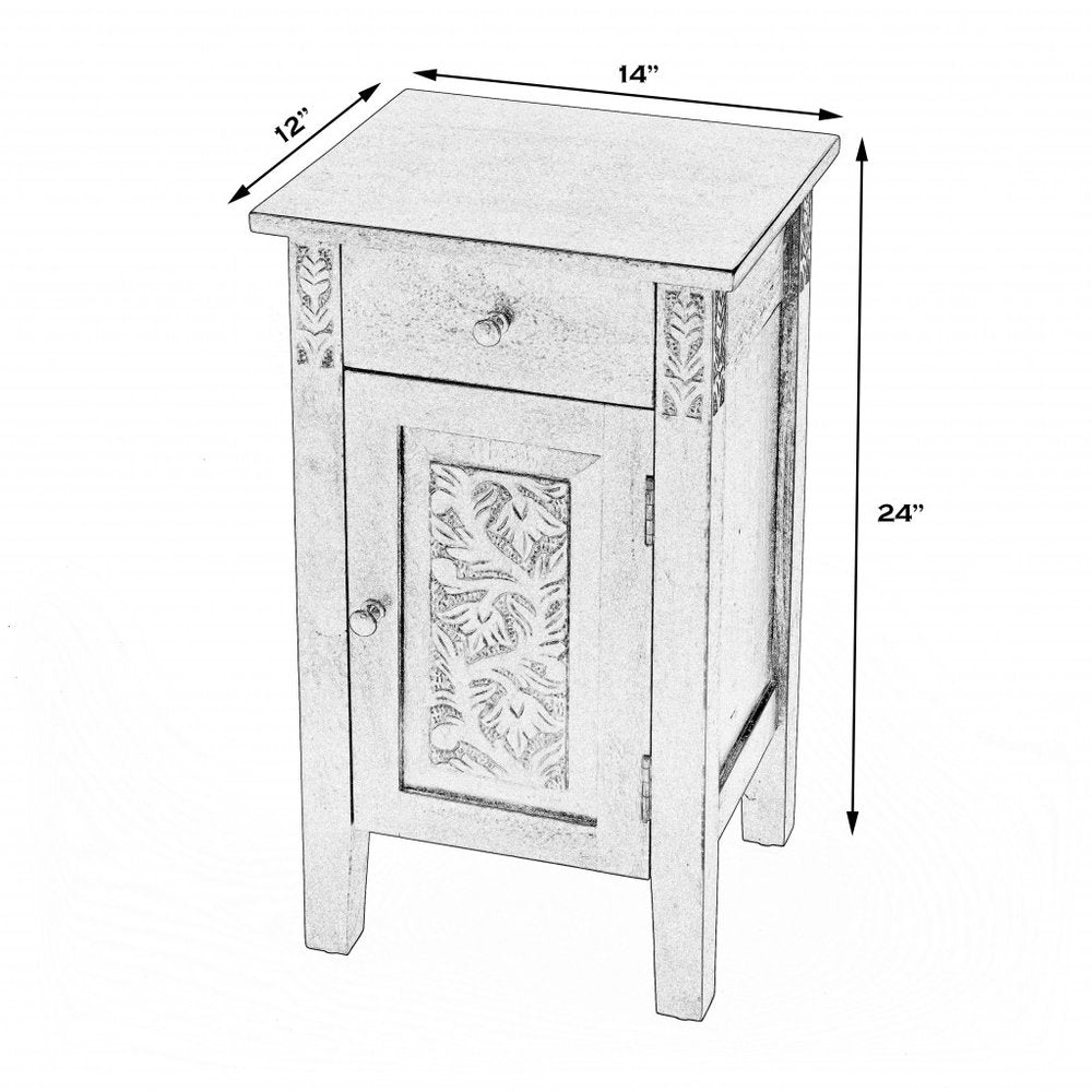 24" Natural Distressed Wood End Table With Drawer
