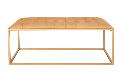 48" Gold And Brown Leather Rectangular Coffee Table