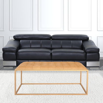 48" Gold And Brown Leather Rectangular Coffee Table