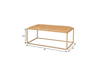 48" Gold And Brown Leather Rectangular Coffee Table