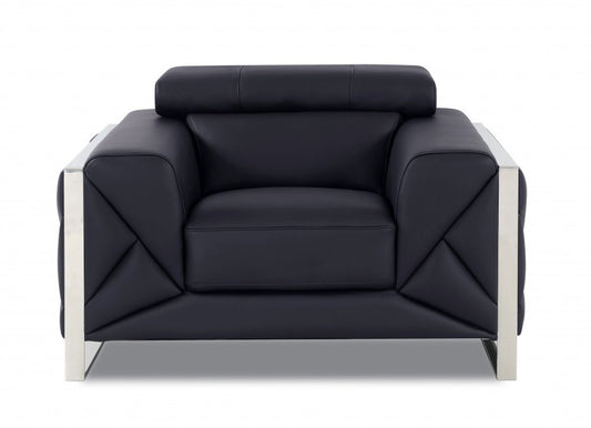 48" Black And Silver Italian Leather Club Chair