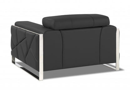48" Dark Slate Gray And White Italian Leather Arm Chair