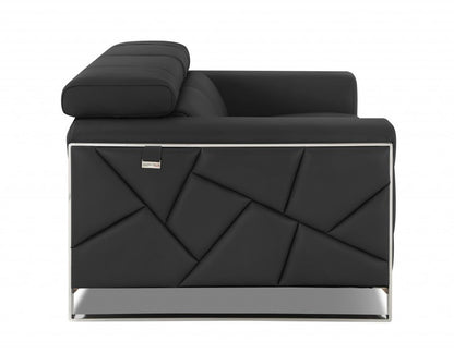 48" Dark Slate Gray And White Italian Leather Arm Chair