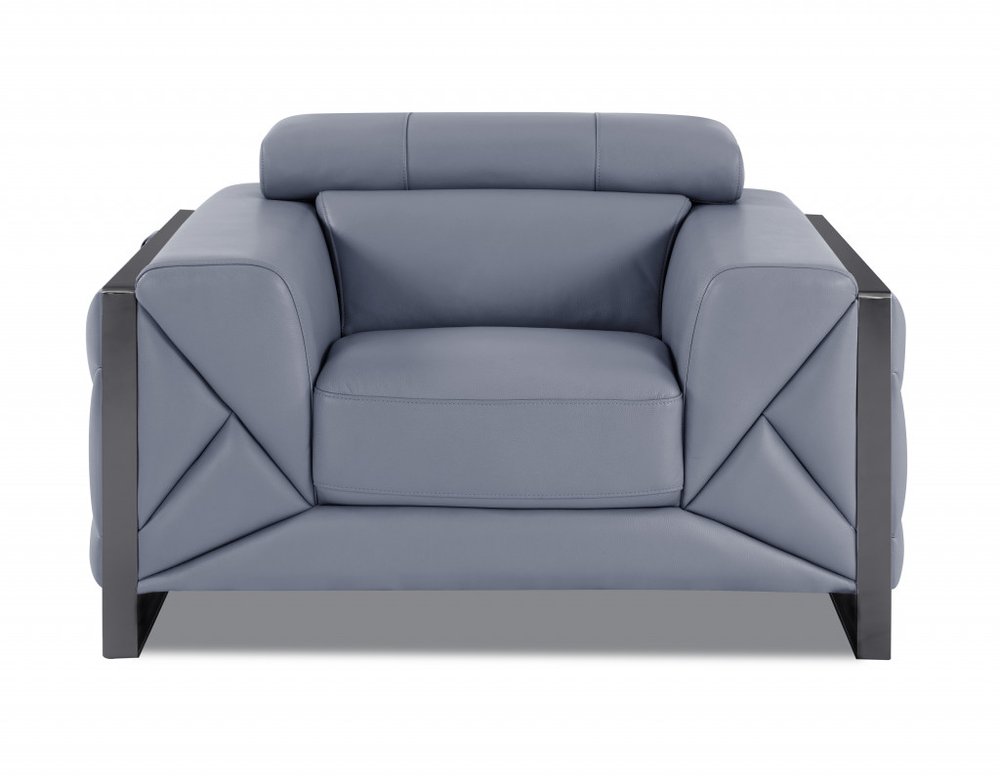 48" Light Blue And Black Italian Leather Arm Chair