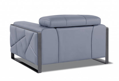 48" Light Blue And Black Italian Leather Arm Chair