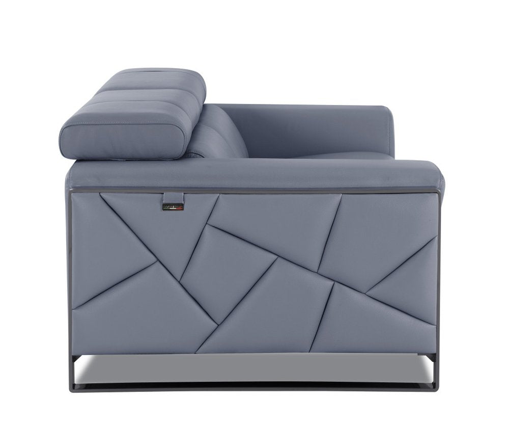 48" Light Blue And Black Italian Leather Arm Chair