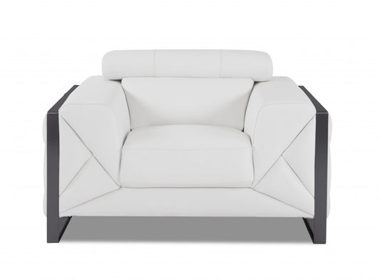 48" White And Gunmetal Italian Leather Arm Chair