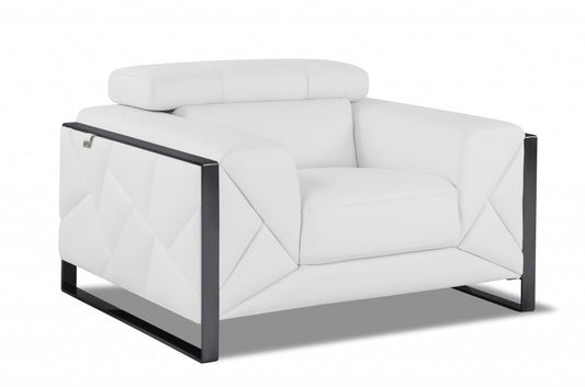 48" White And Gunmetal Italian Leather Arm Chair