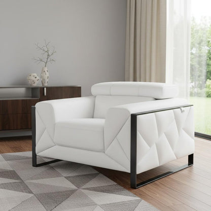 48" White And Gunmetal Italian Leather Arm Chair