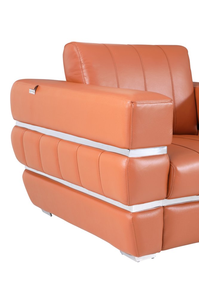 48" Camel And Silver Italian Leather Arm Chair