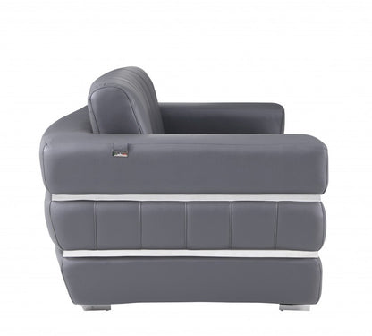 48" Dark Slate Gray And White Italian Leather Arm Chair