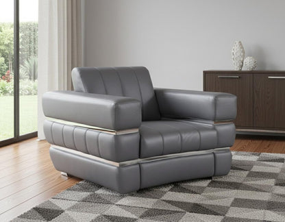 48" Dark Slate Gray And White Italian Leather Arm Chair