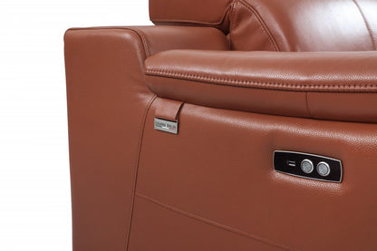 48" Camel And Silver Italian Leather Arm Chair