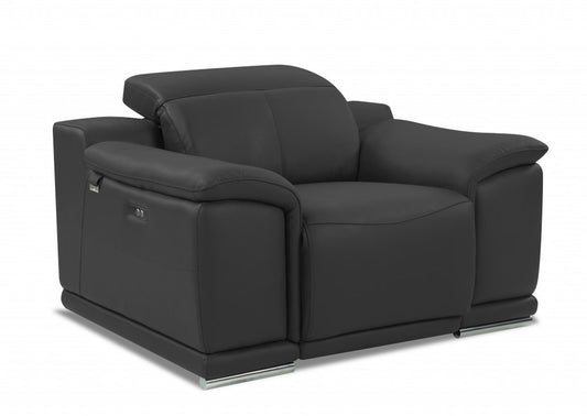 48" Dark Slate Gray And White Italian Leather Arm Chair