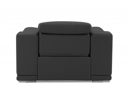 48" Dark Slate Gray And White Italian Leather Arm Chair