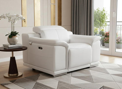 48" White Italian Leather Arm Chair