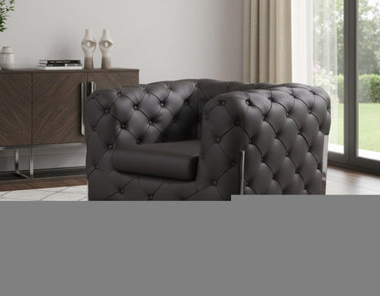 45" Brown Italian Leather Arm Chair