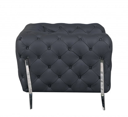 45" Dark Slate Gray And White Italian Leather Arm Chair