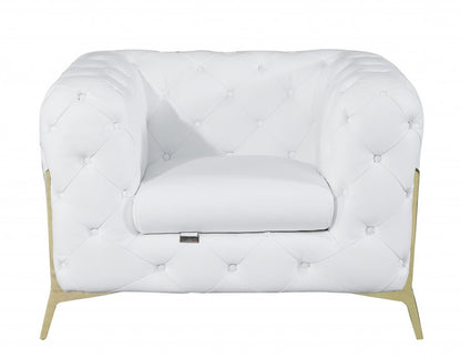 45" White And Gold Italian Leather Arm Chair