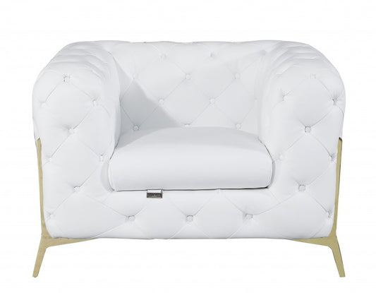 45" White And Gold Italian Leather Arm Chair