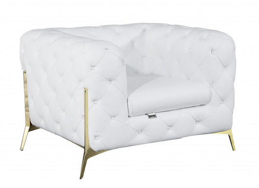 45" White And Gold Italian Leather Arm Chair
