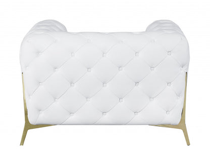 45" White And Gold Italian Leather Arm Chair