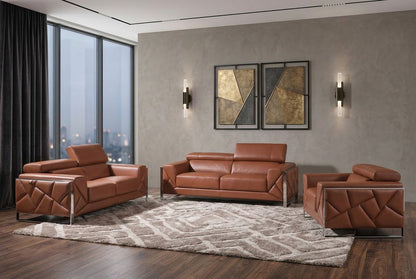 Three Piece Indoor Camel Italian Leather Six Person Seating Set