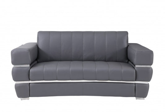 Two Piece Indoor Dark Gray Italian Leather Five Person Seating Set