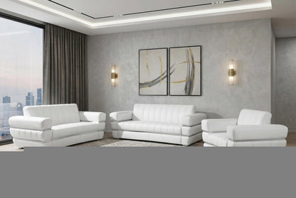 Three Piece Indoor White Italian Leather Six Person Seating Set