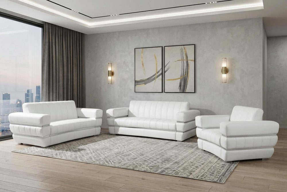 Three Piece Indoor White Italian Leather Six Person Seating Set