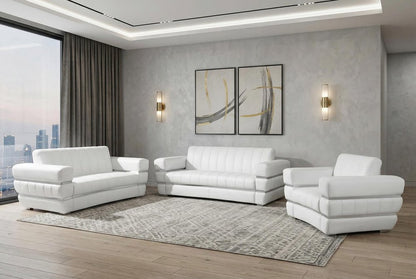 Three Piece Indoor White Italian Leather Six Person Seating Set