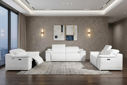 Three Piece Indoor White Italian Leather Six Person Seating Set