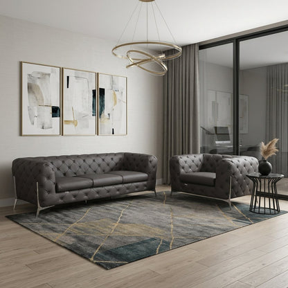 Two Piece Indoor Brown Italian Leather Five Person Seating Set