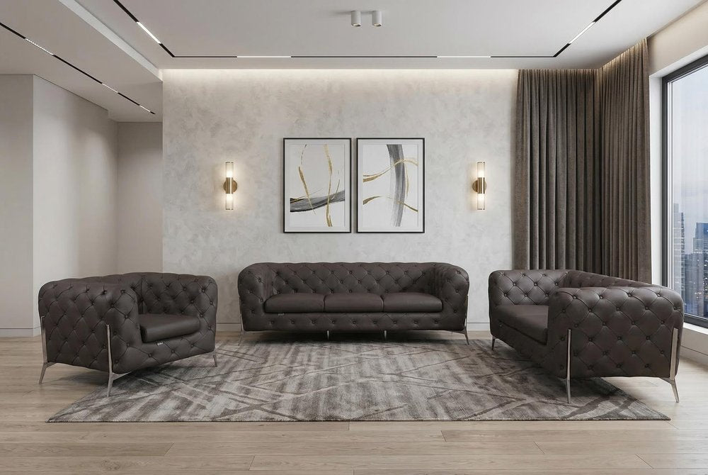 Three Piece Indoor Brown Italian Leather Six Person Seating Set