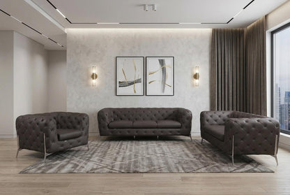 Three Piece Indoor Brown Italian Leather Six Person Seating Set