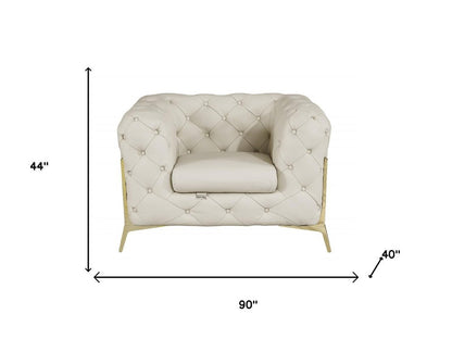 Three Piece Indoor Beige Italian Leather Six Person Seating Set