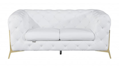 Two Piece Indoor White Italian Leather Five Person Seating Set