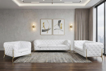 Three Piece Indoor White Italian Leather Six Person Seating Set