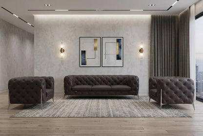 Three Piece Indoor Dark Gray Italian Leather Five Person Seating Set