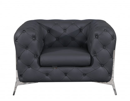 Three Piece Indoor Dark Gray Italian Leather Five Person Seating Set