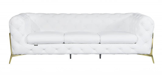 Three Piece Indoor White Italian Leather Five Person Seating Set