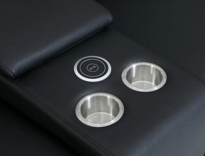 Black Italian Leather Power Reclining U Shaped Six Piece Corner Sectional With Console