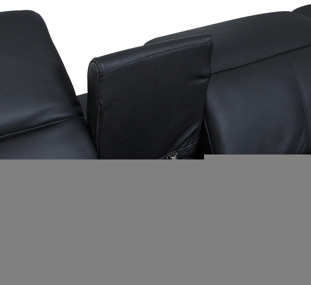 Black Italian Leather Power Reclining U Shaped Eight Piece Corner Sectional With Console