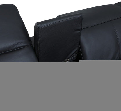 Black Italian Leather Power Reclining U Shaped Eight Piece Corner Sectional With Console