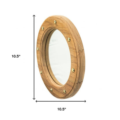 11" Brown Solid Wood Round Accent Mirror