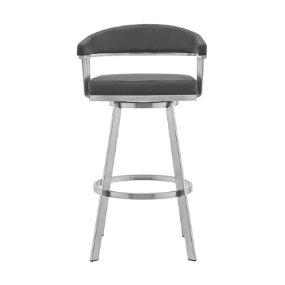 29" Gray And Silver Fabric And Iron Backless Bar Height Swivel Bar Chair