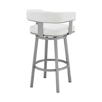 26" White and Gray Faux Leather and Iron Low Back Counter Height Swivel Bar Chair